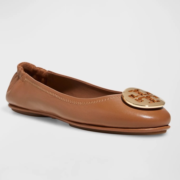 $225 TORY BURCH Mini Travel Ballet Flats in Royal Tan/Gold EUC/sz 9.5 - Picture 1 of 16